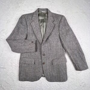 Harris Tweed Blazer Men's 40 Scottish Wool Gray Herringbone Coat Botany 500 VTG